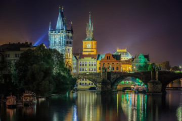Фото бесплатно Река Влтава, Прага, городской пейзаж, ночной город