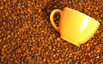 кофе, зерна, желтая чашка, еда, красивые обои на рабочий стол, Coffee, grain, yellow cup, food, beautiful wallpaper
