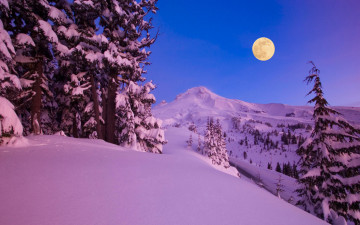 1920х1200 вечер заснеженные горы полная луна
