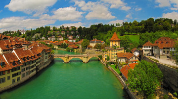 Фото бесплатно Швейцария, мост, приток, река, город, вид с высоты, дома