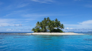 островок, пальмы, небо, море, горизонт, природа, экзотика, тропики, курорт