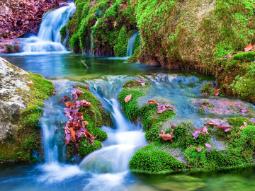 водопад, природа, весна
