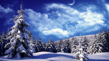 елки в снегу, зимний пейзаж