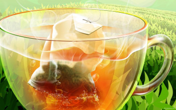 3d, графика, картинка, пакетик чая в чашке, чайная плантация, graphics, image, tea bag in a cup, tea plantation