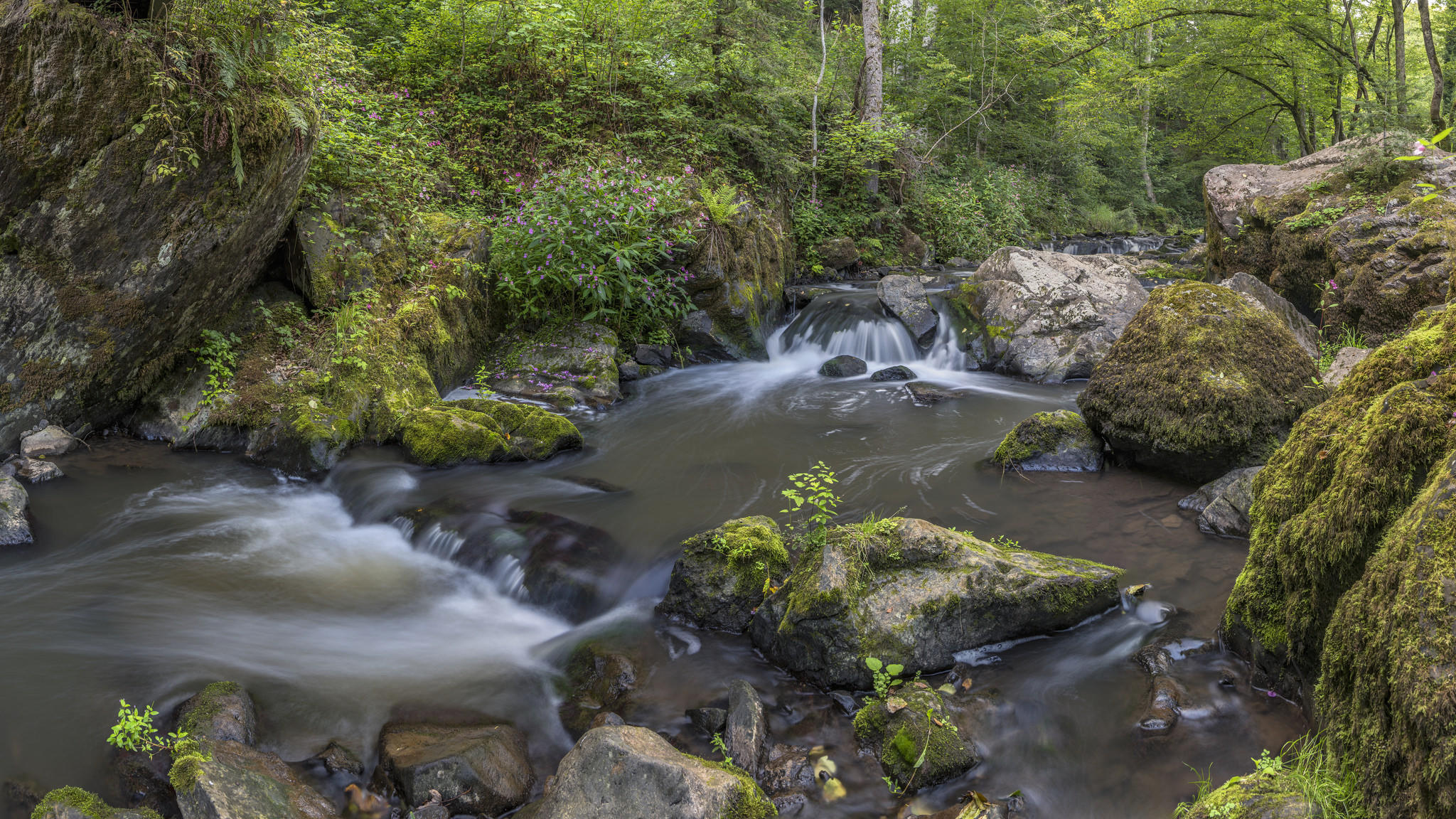 Фото бесплатно лето, мох, зеленая листва, камни, водопад