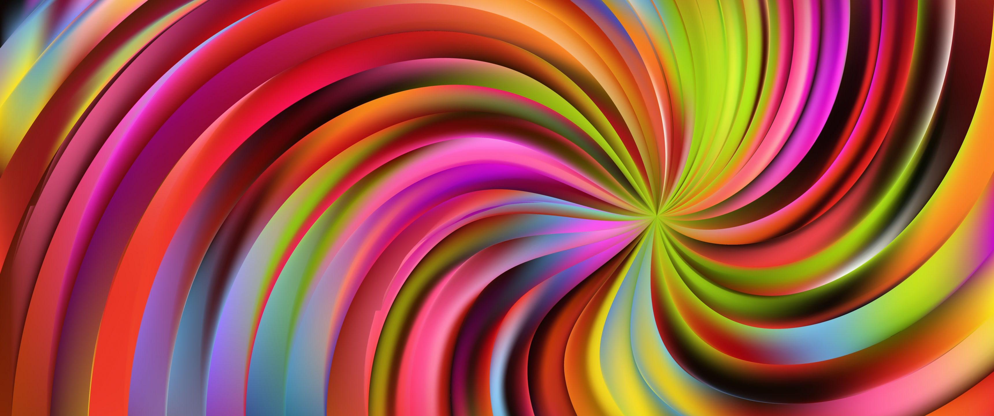 разноцветная спираль, обои 3440х1440