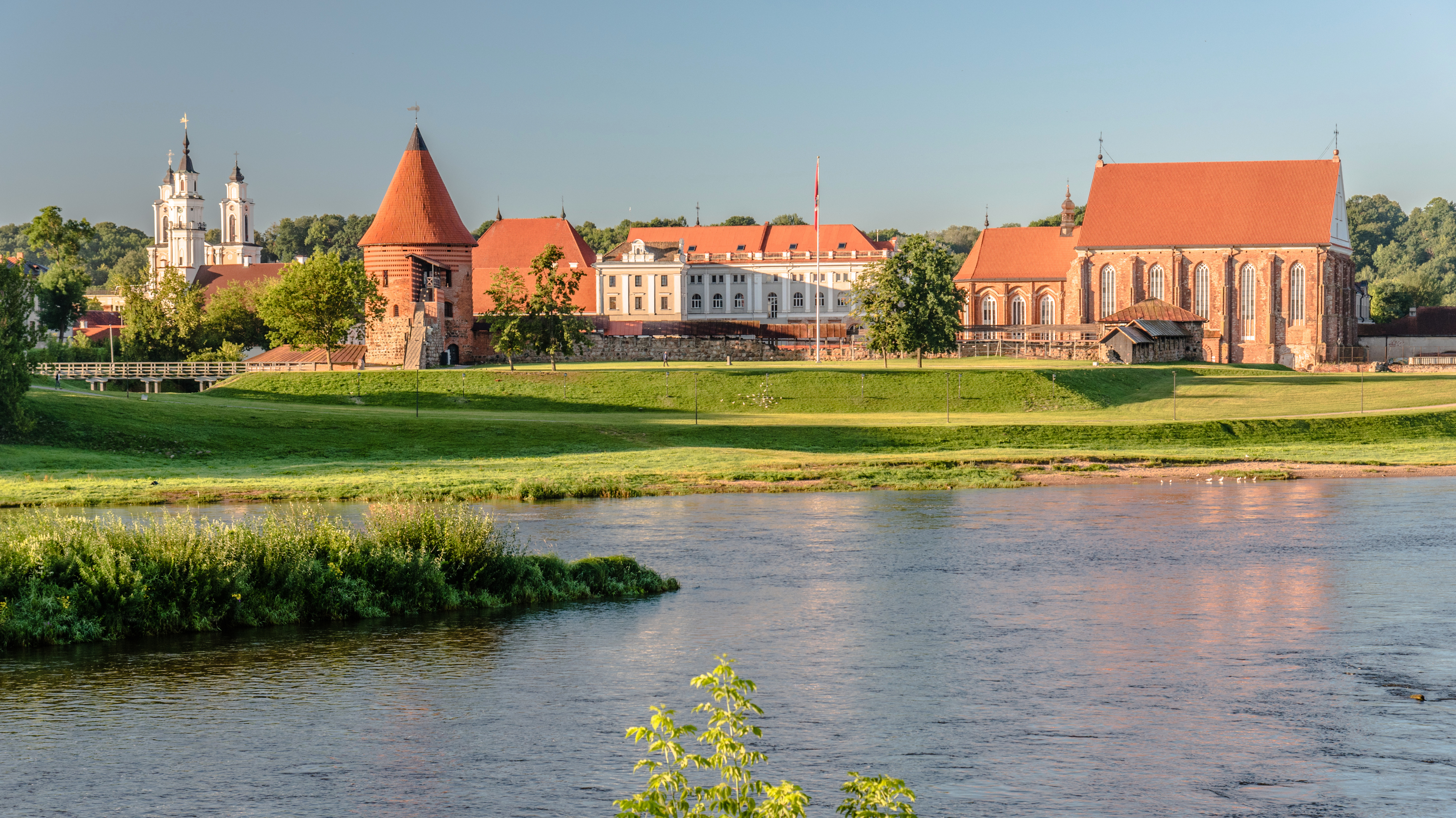 Литва, замки, город, река, архитектура