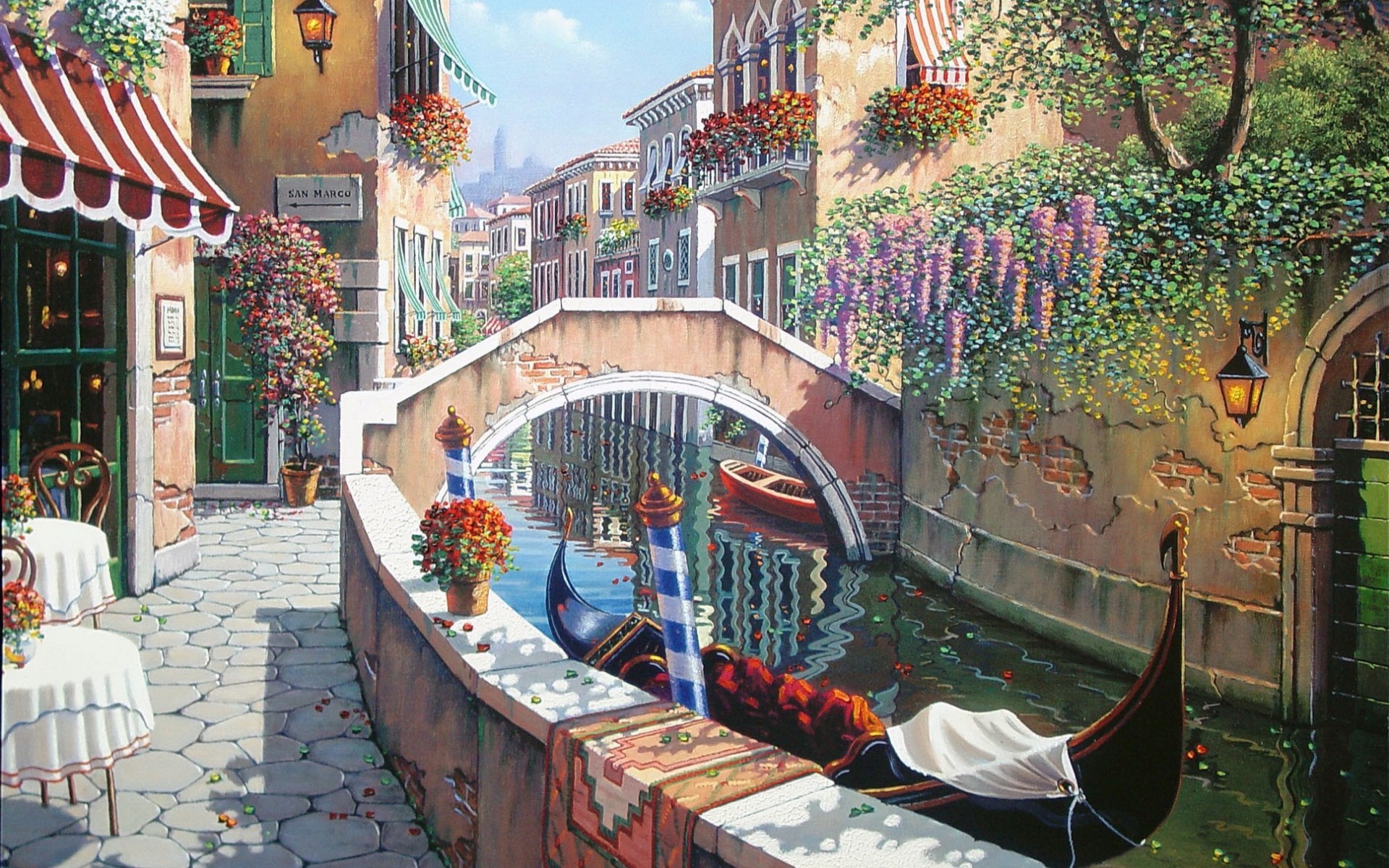 живопись, картина, Венеция, художник, лодка, улица, река