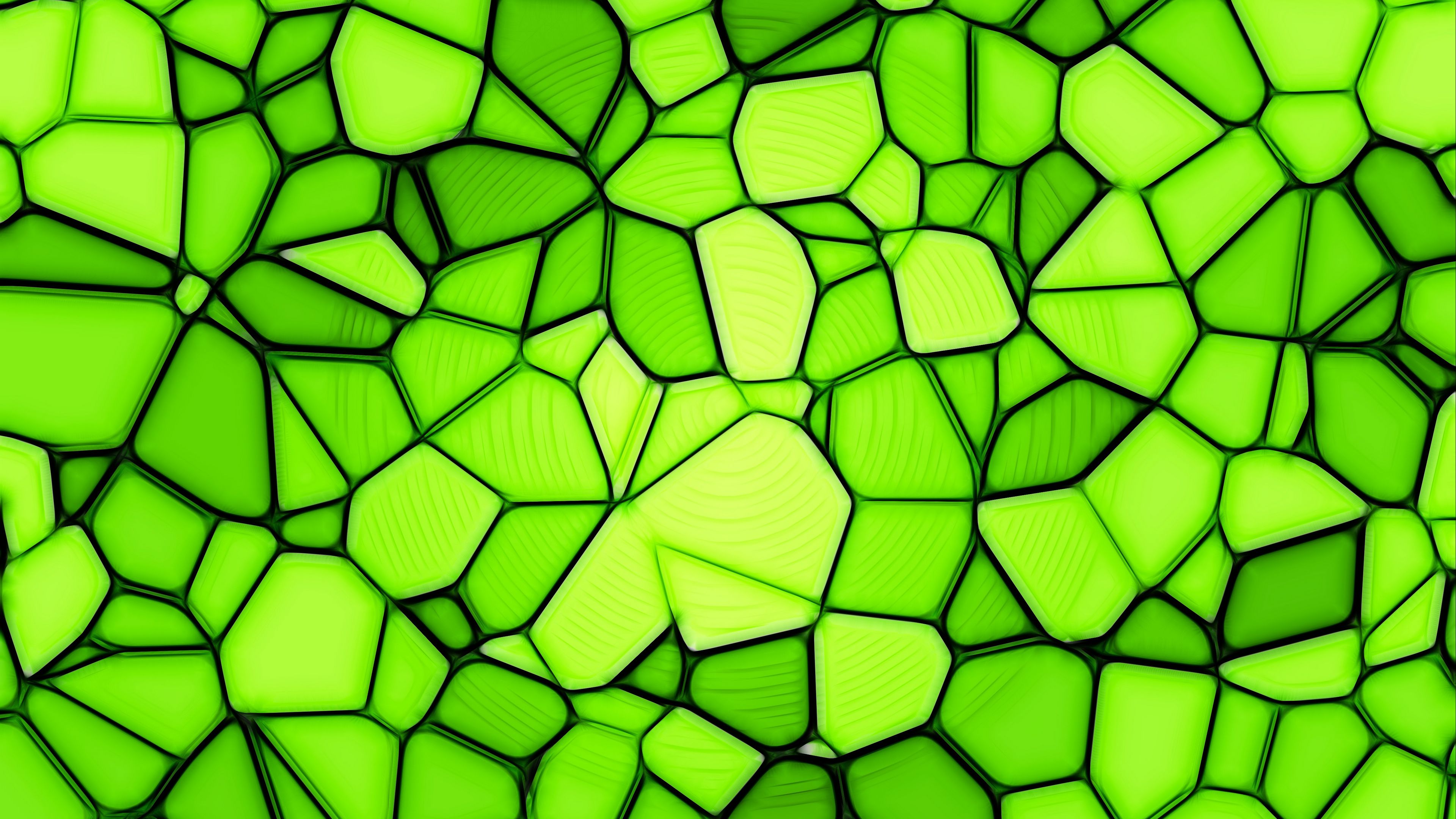 текстура, ярко-зелёный фон, мозаика, орнамент, геометрические фигуры, многогранники, 3840х2160, 4к
