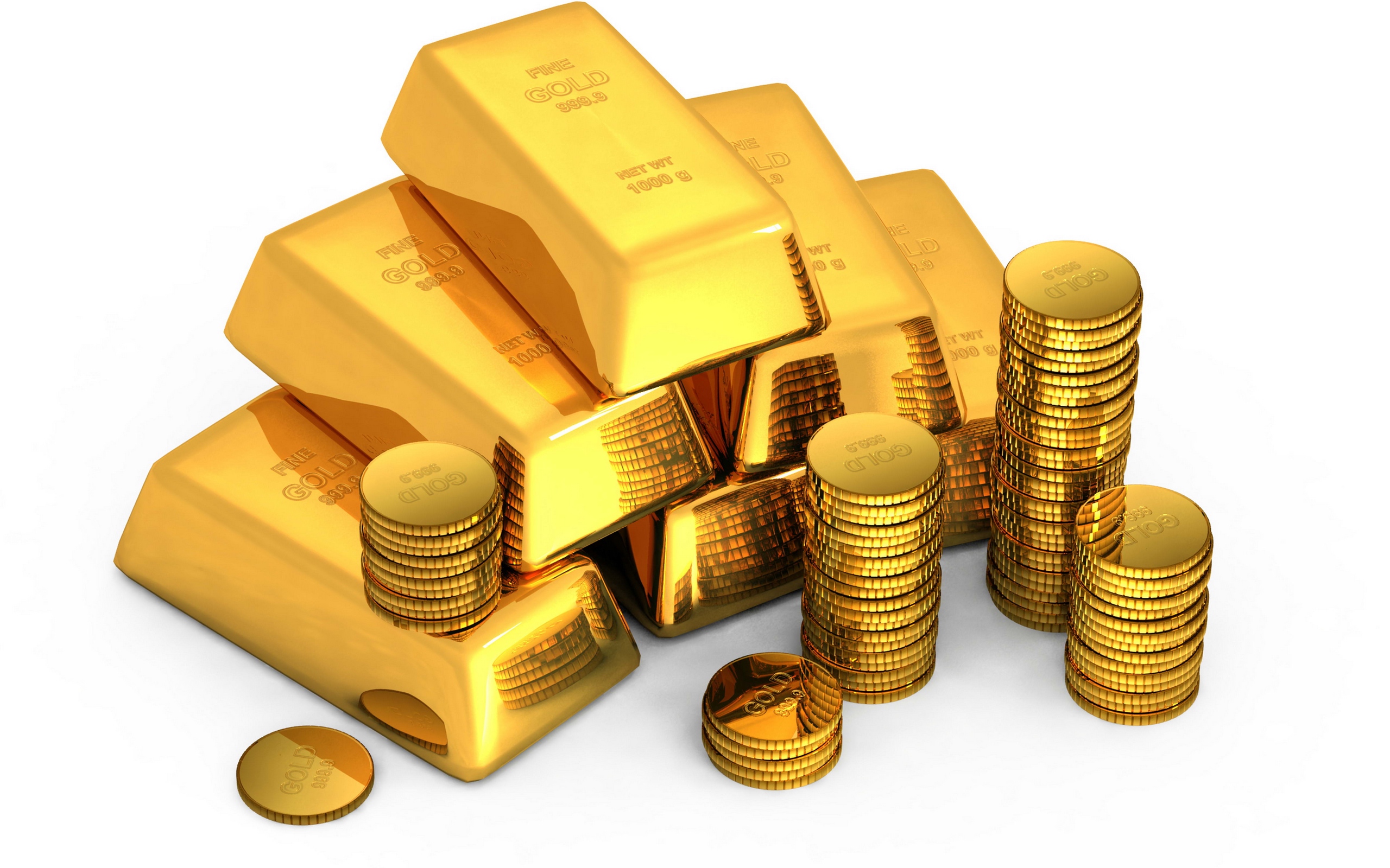 золото, слитки, монеты, деньги, валюта, белый фон, gold, bullion, coins, money, currency, white background