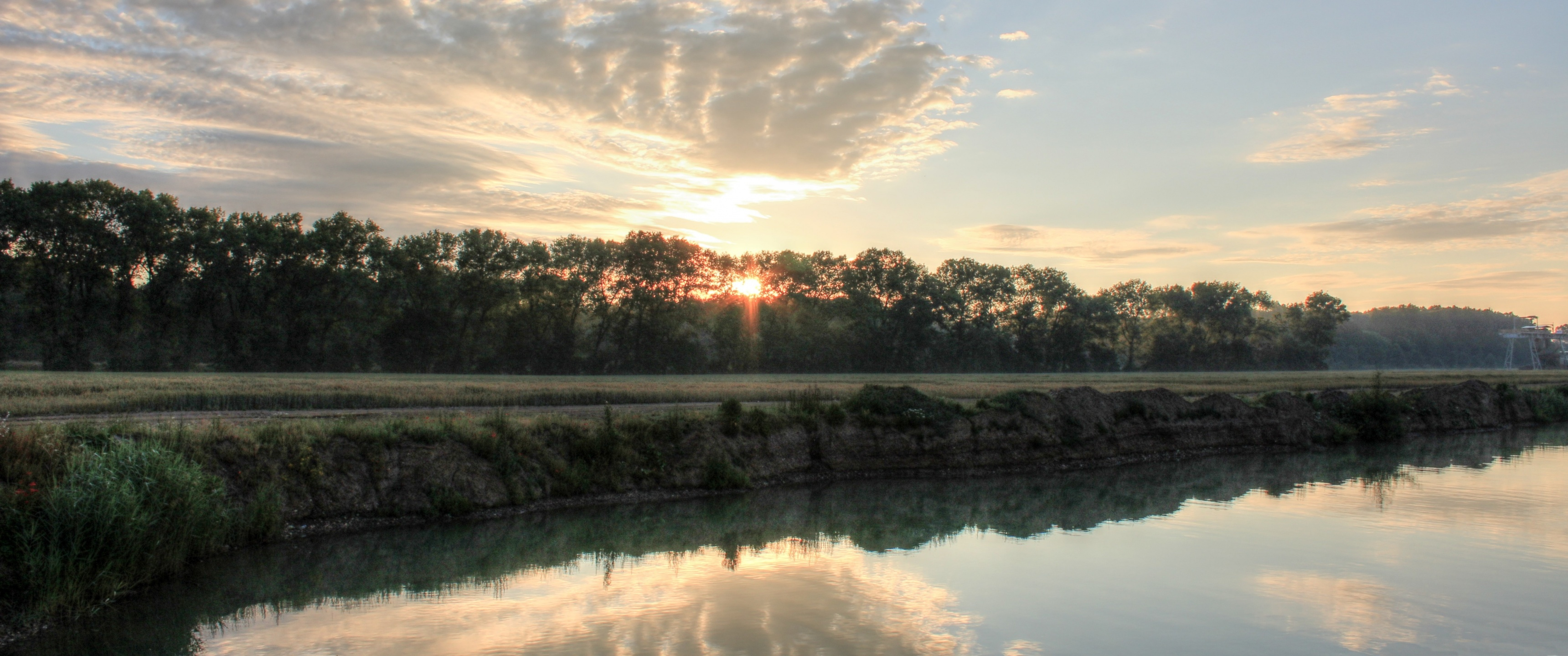 morning at the lake, небо, берег, природа, восход солнца