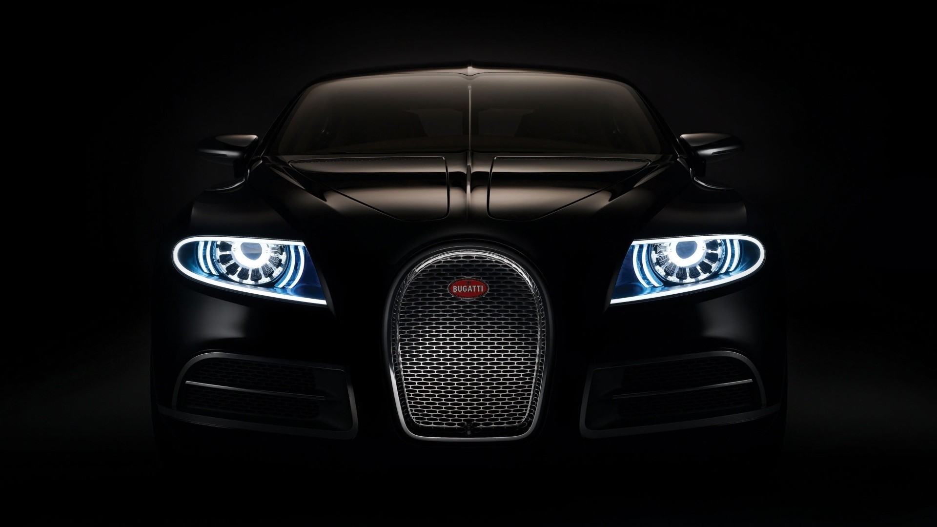 Фото бесплатно Bugatti Veyron, фары, черный фон