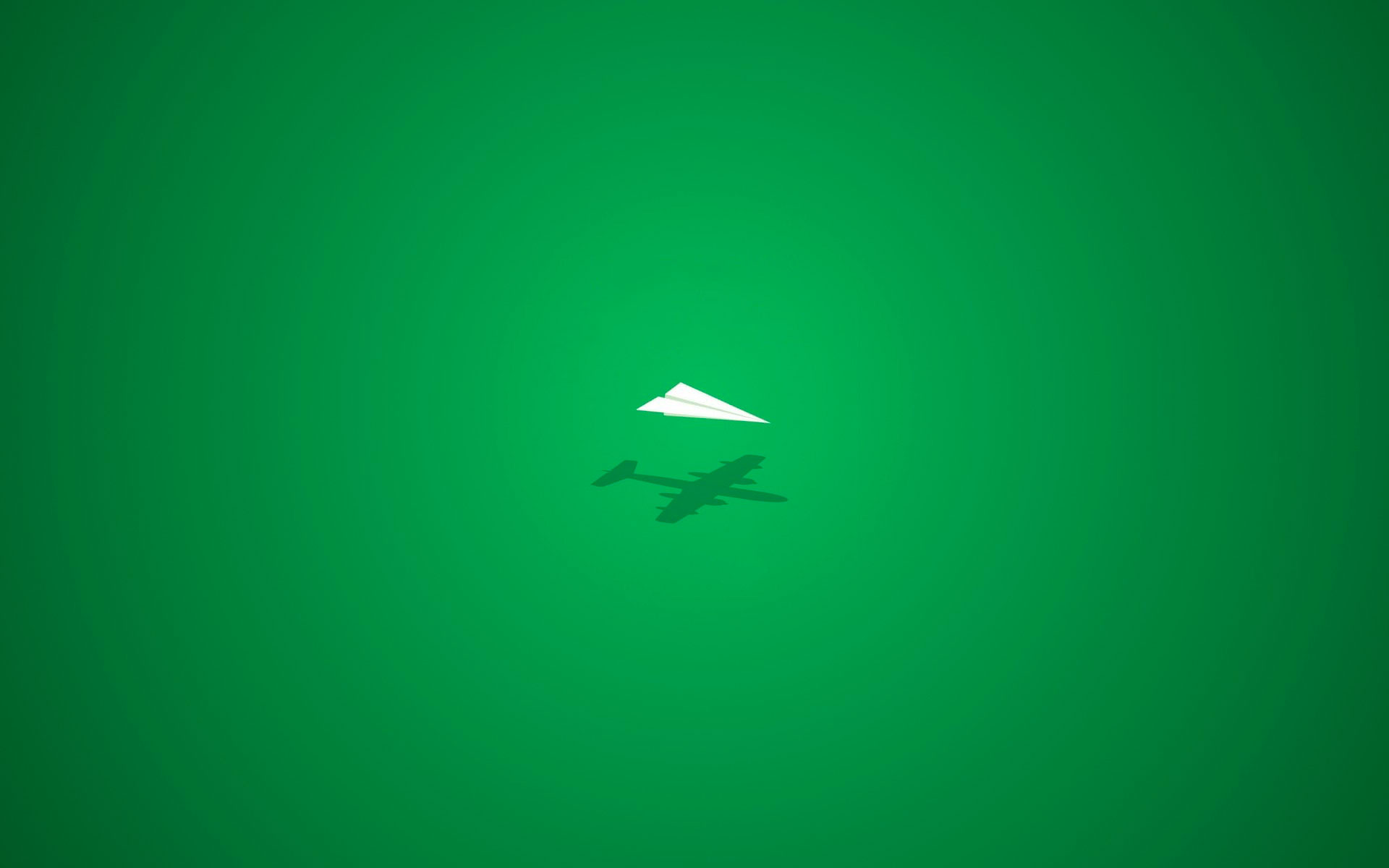минимализм, бумажный самолетик, тень самолета, зеленый фон,   minimalism, paper airplane, the shadow of the plane, green background
