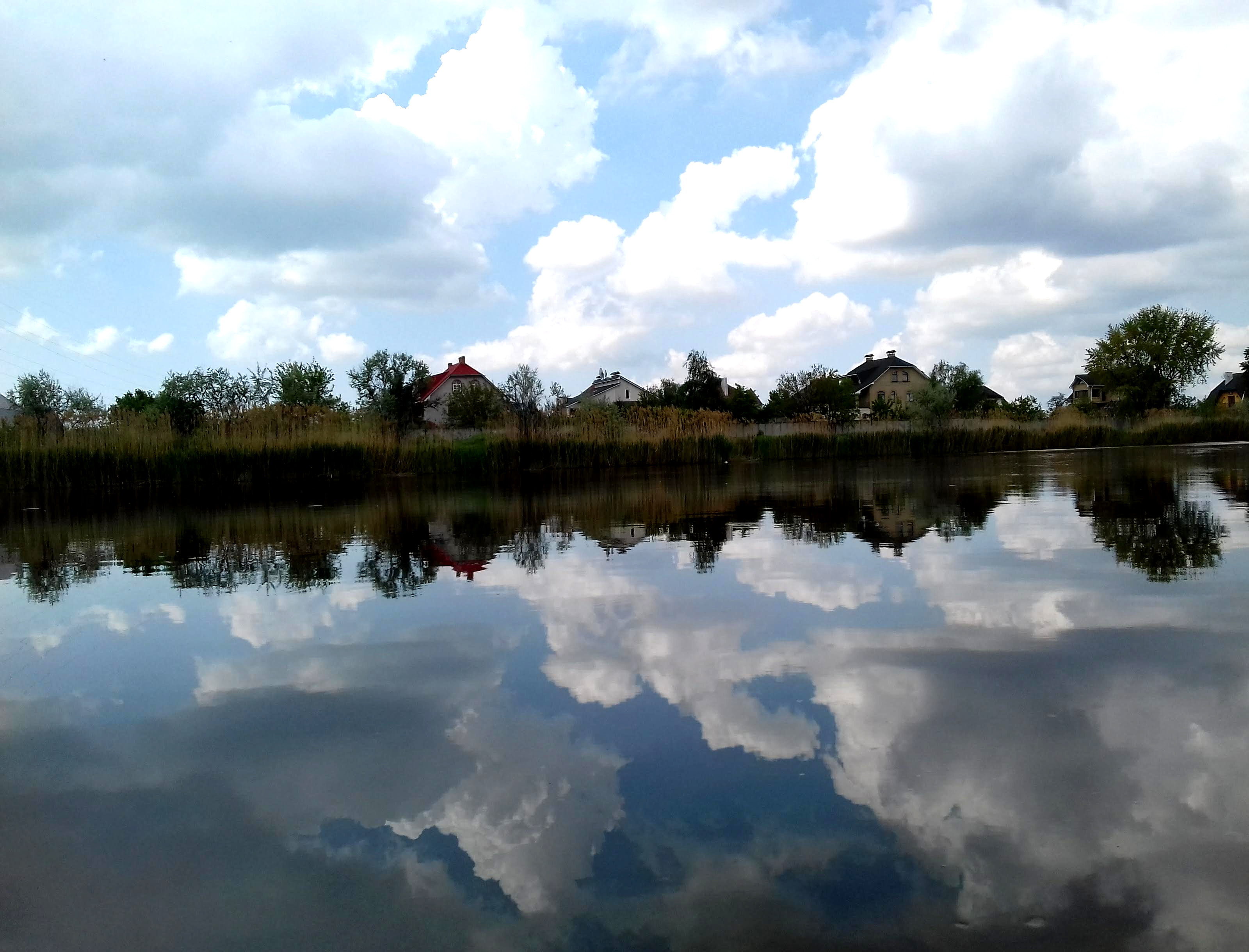 Природа, река, весна, отражение в воде, небо, облака, Nature, river, spring, reflection in water, sky, clouds, 3200х2440