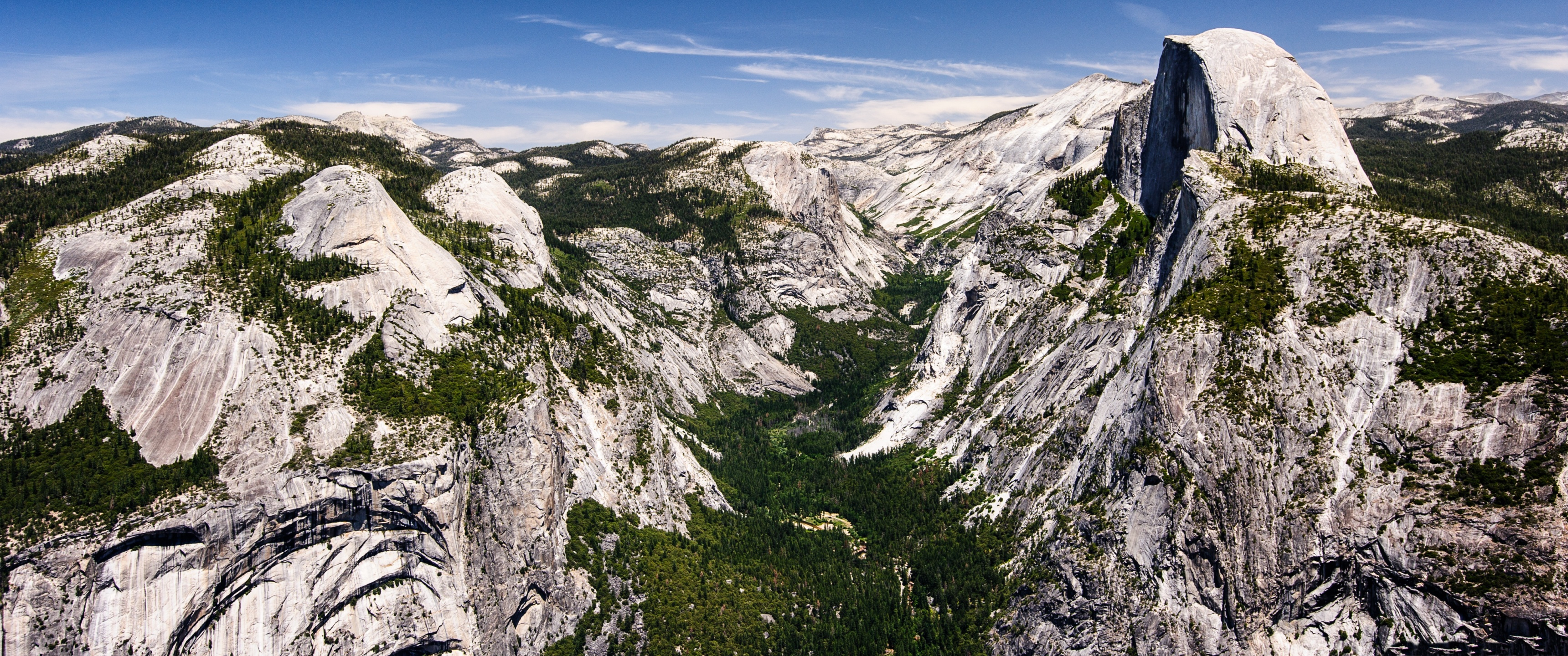 half dome yosemite, горы, ландшафт, растения, обои 3440х1440