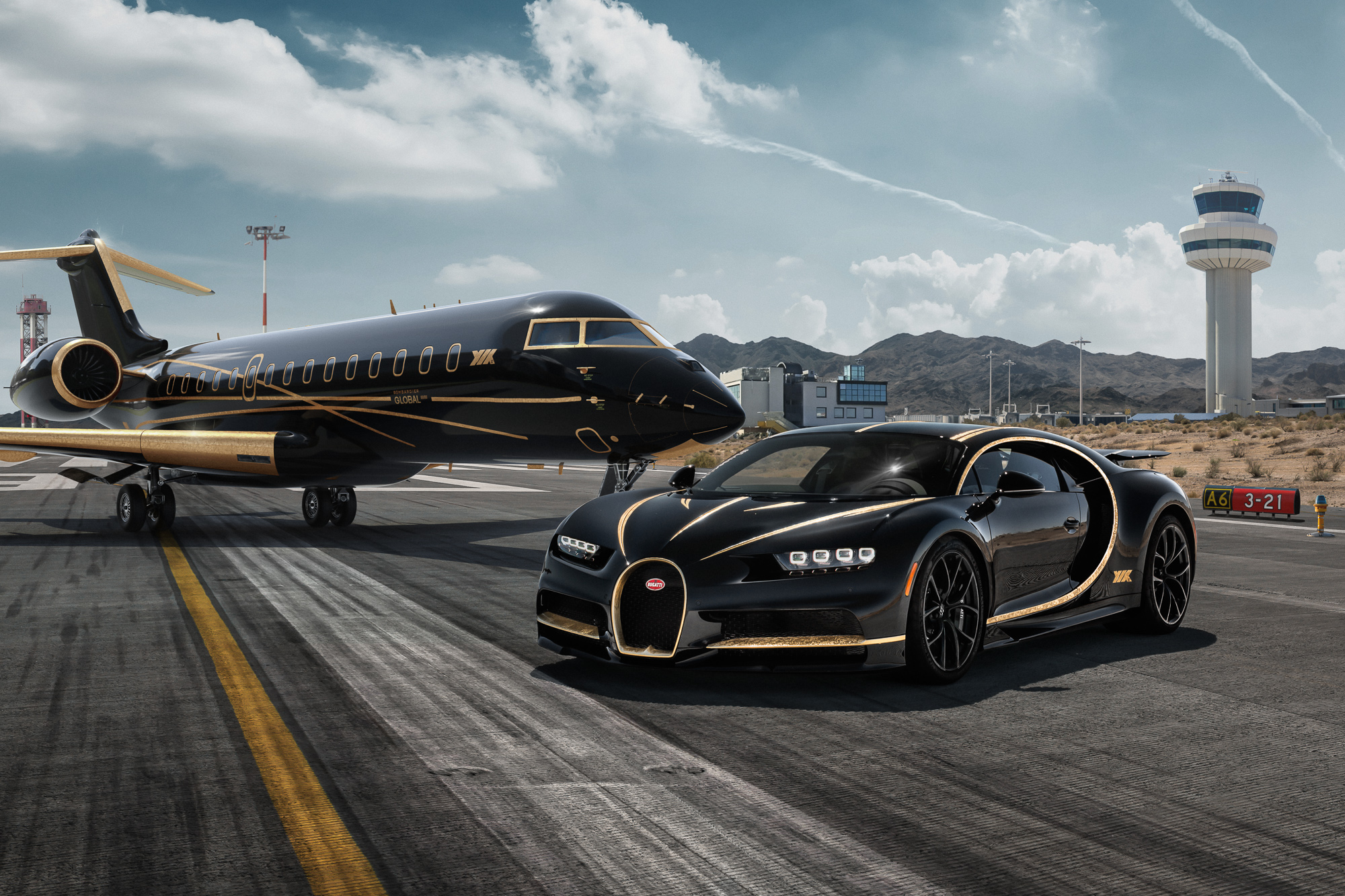 Фото бесплатно Bugatti Chiron, Bugatti, автомобили 2018 года, самолет, взлетная полоса