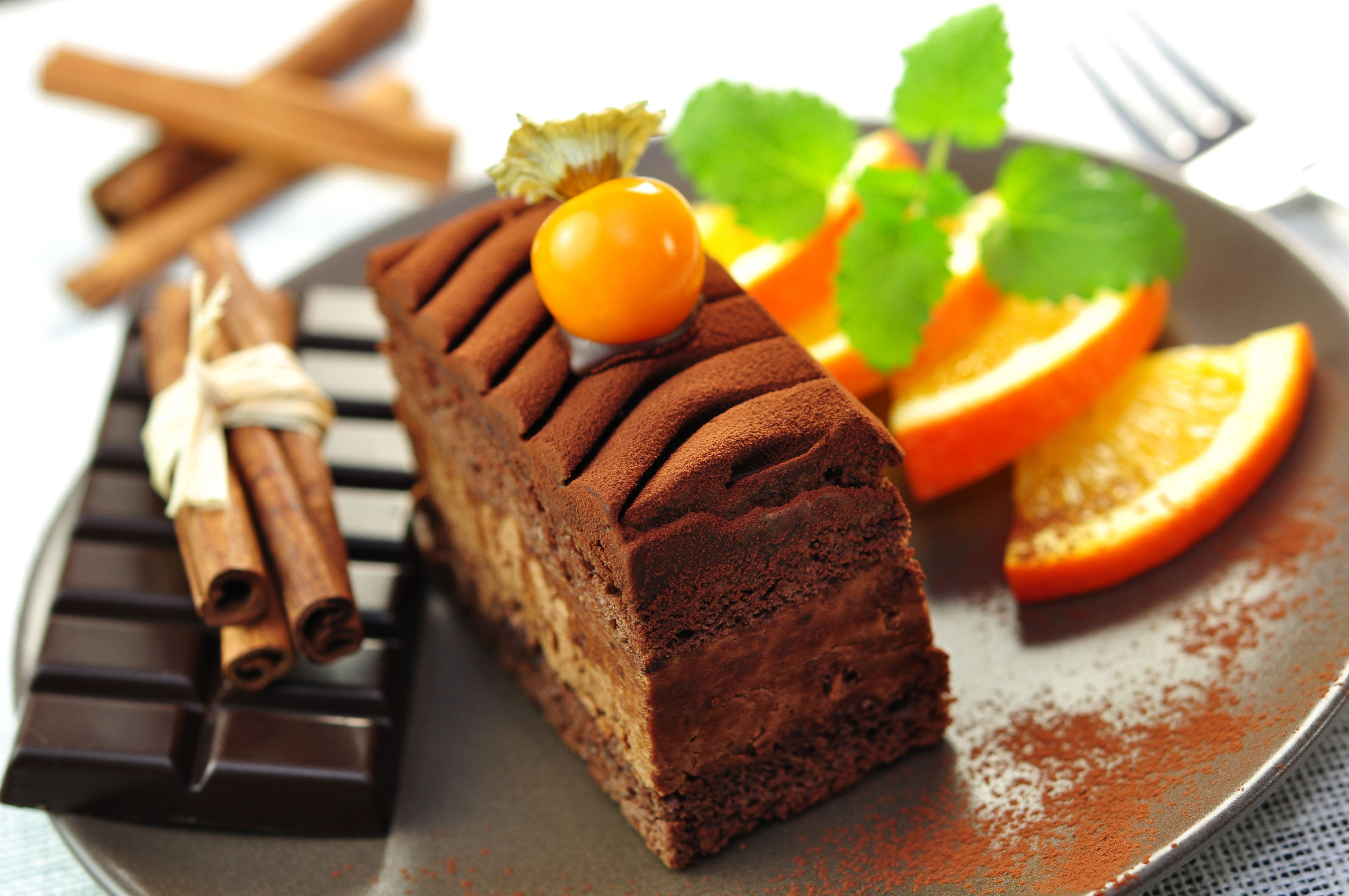 торт, апельсин, мята, шоколад, десерт, сладости, обои на рабочий стол,   Cake, orange, mint, chocolate, dessert, sweets, wallpaper
