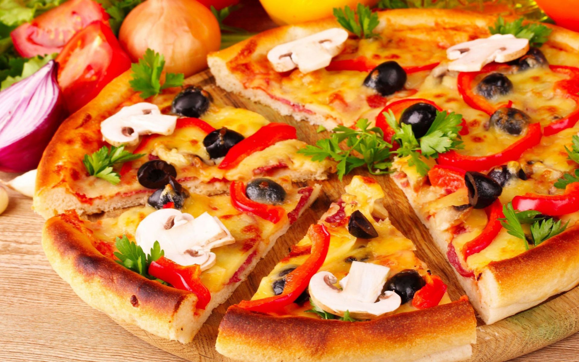 пицца, пицца с грибами и оливками, pizza, pizza with mushrooms and olives