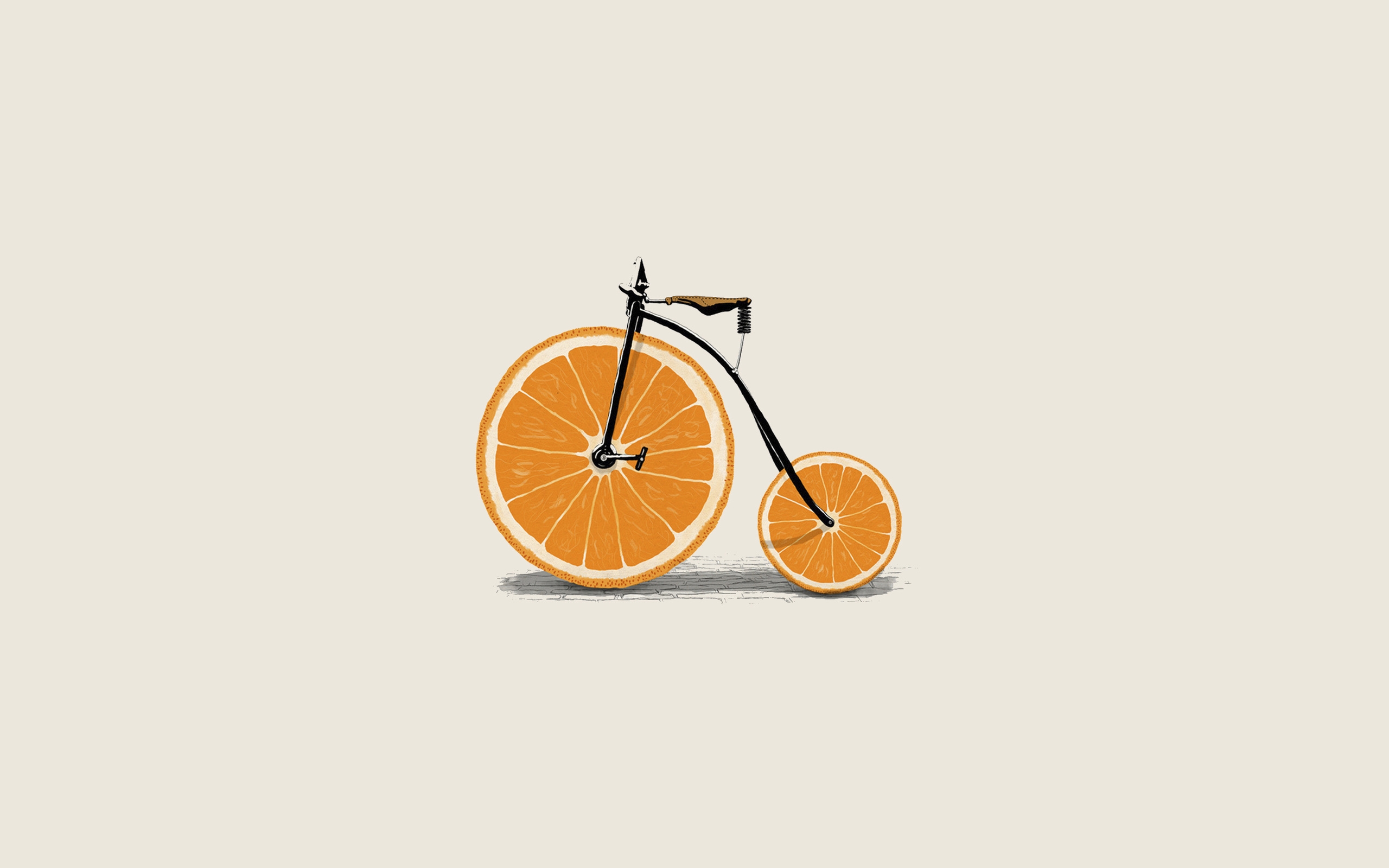 минимализм, велосипед, кольца апельсина, колёса с апельсина, белый фон