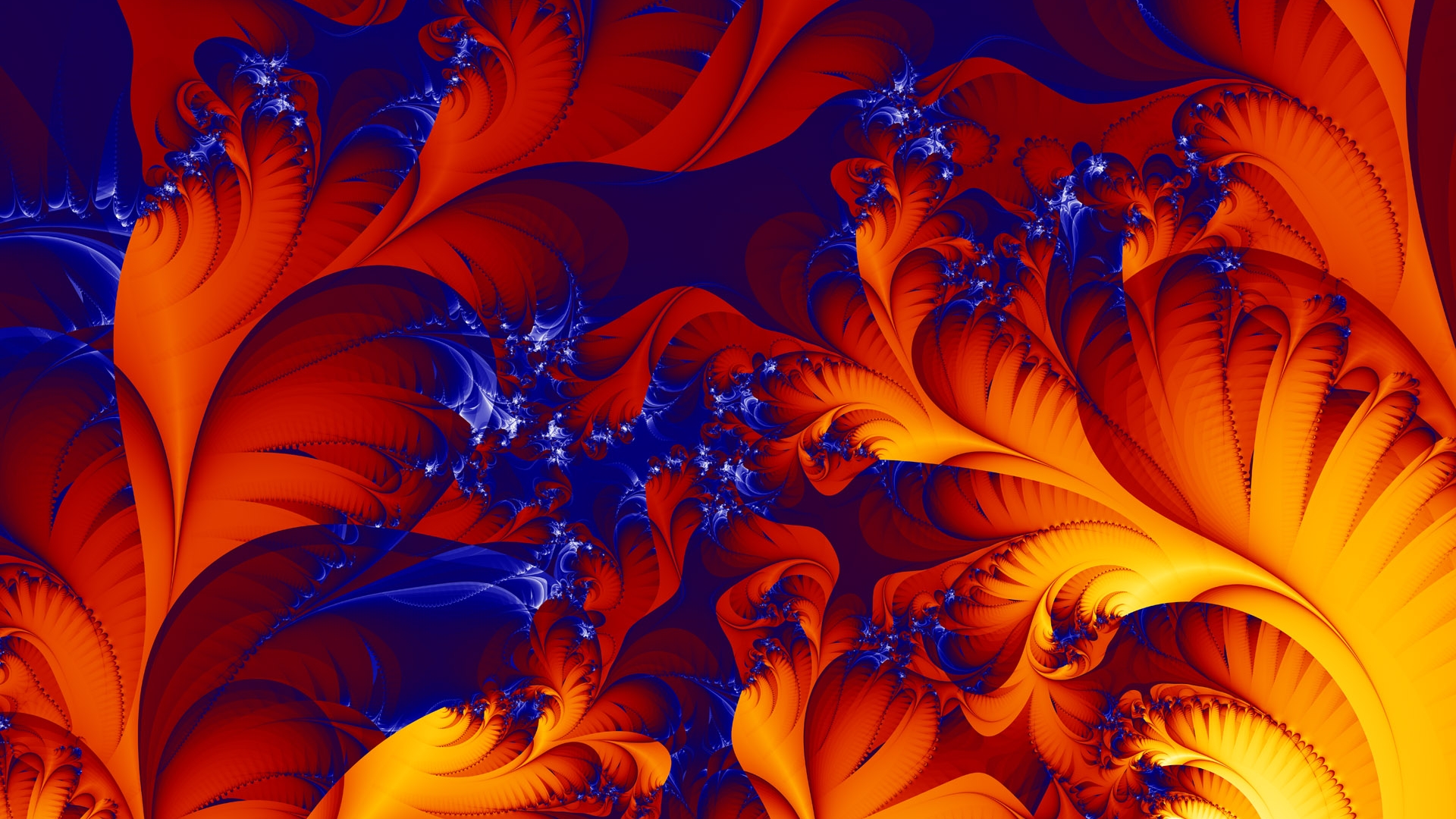 рисунок, абстракция, оранжевые листья, синий фон