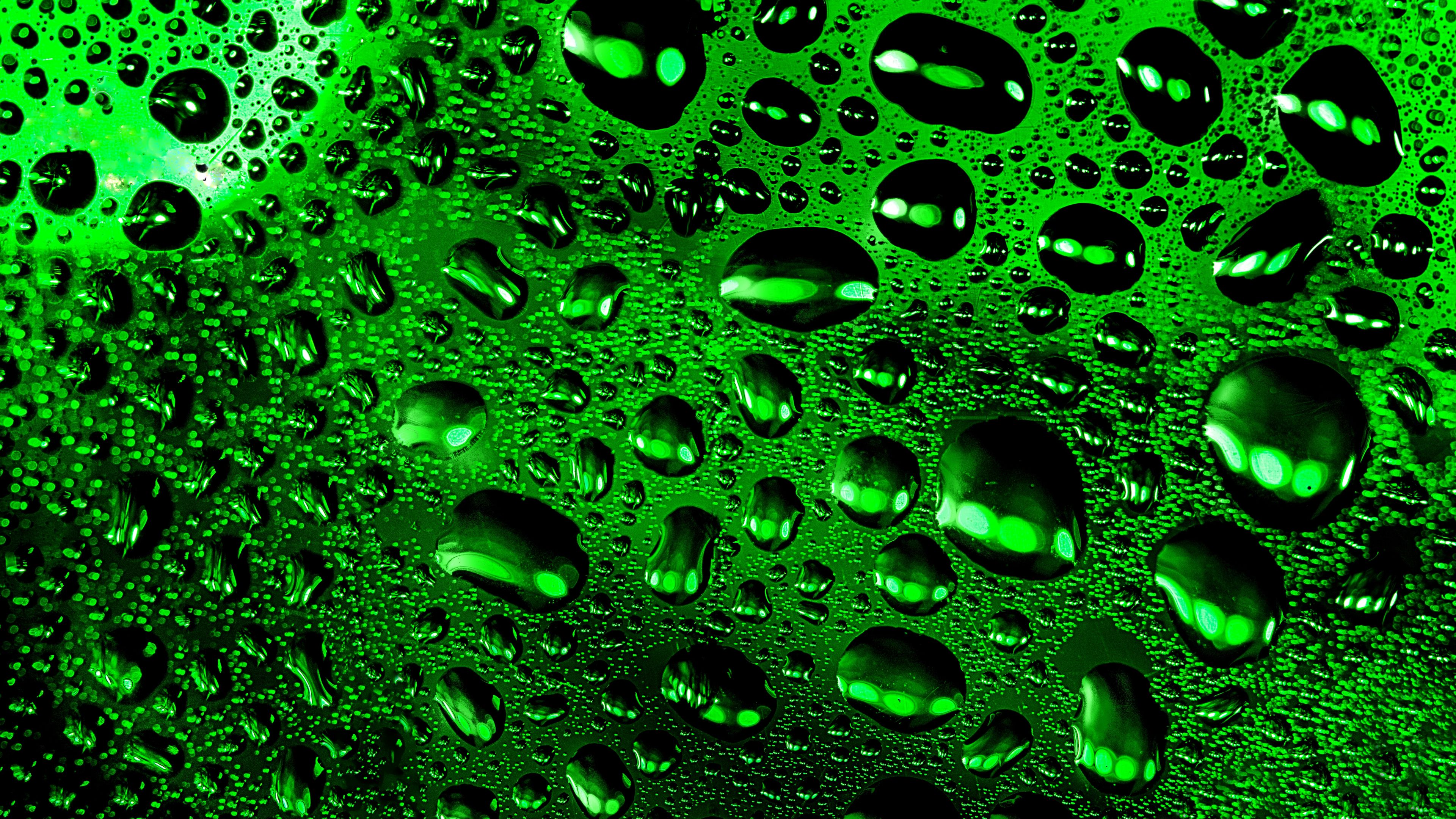 макро, стекло, капли, дождь, вода, зелёный фон, 3840х2160, 4к обои