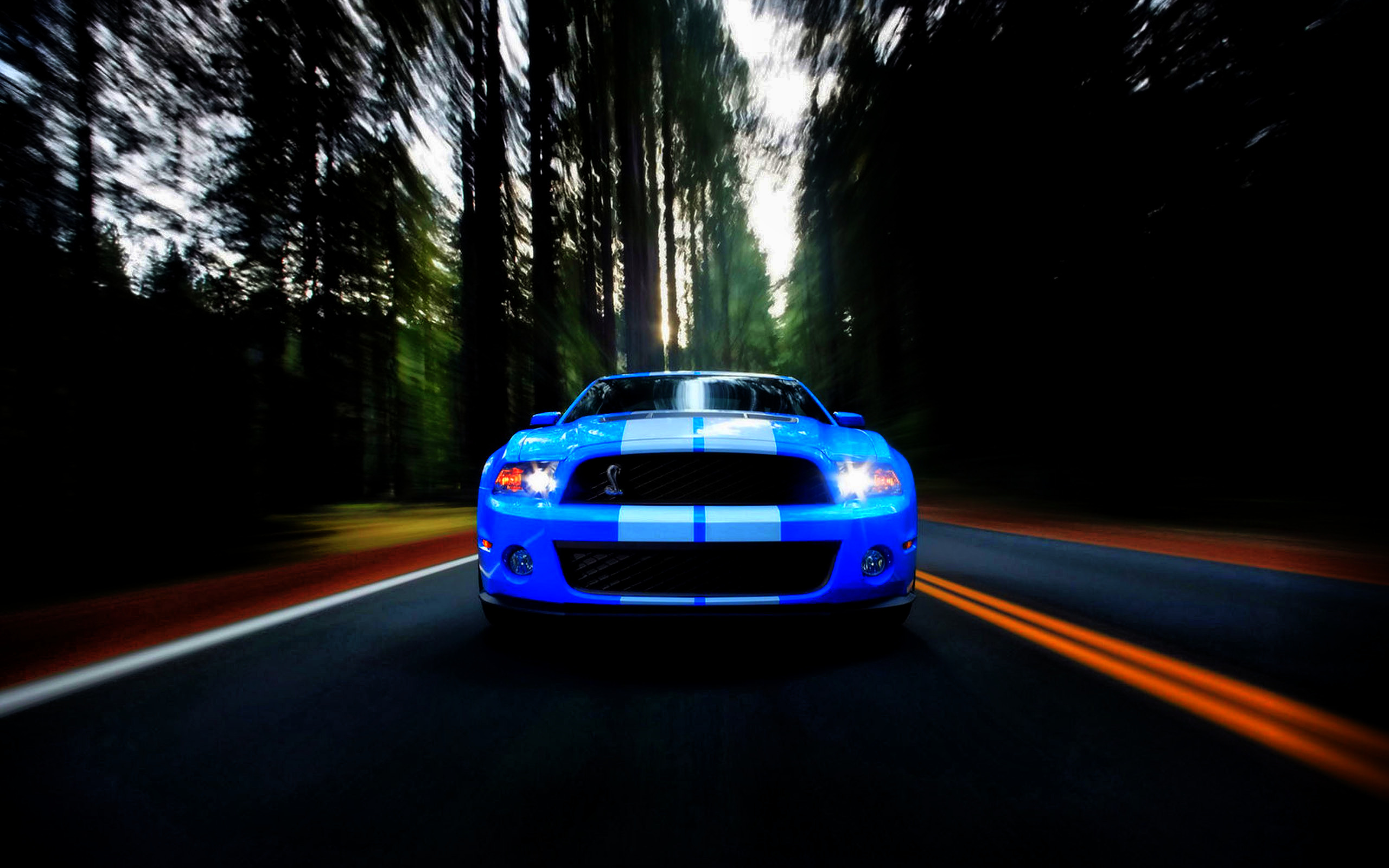 Ford, синее авто, дорога, скорость, фары, размытость, скачать обои автомобили, The Ford, blue car, the road, speed, lights, blur, download wallpapers cars