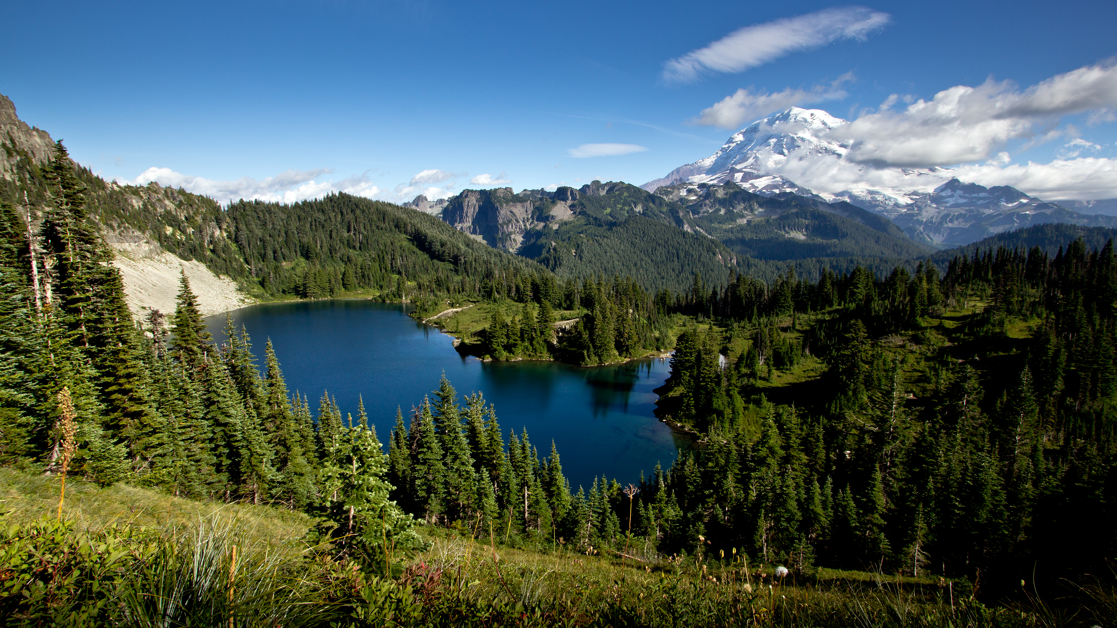 4К обои, горы, красивый пейзаж, озеро, сосновый лес, природа, 4K wallpaper, mountains, beautiful scenery, lake, pine forest, nature